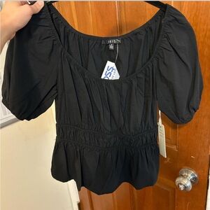 Iris Black Women's Top with Puff Sleeves